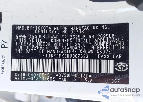 2017 Toyota Camry Se из США, поврежденный, VIN 4T1BF1FK5HU307623